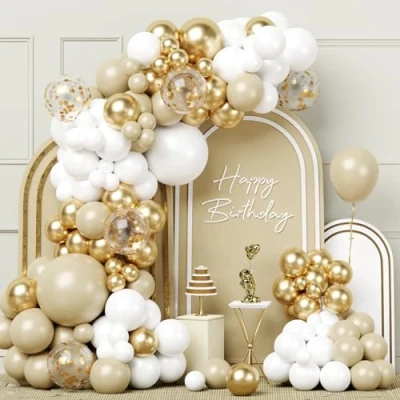 Abbildung von White Gold Balloons Arch Kit, 103 Stück Weißsand Ballon Girlande, Weiß Luftballons mit Beige Ballons für Geburtstag Party Dekoration, Boho Hochzeit, Babyparty, Baby Shower, Verlobung