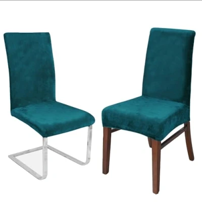 Abbildung von LANSHENG Stretchy Stuhlbezüge für Esszimmerstühle, Stretch Spandex mit Gummiband Stuhlbezug,Velvet Large Dining Chair Schonbezüge Restaurant Hotel Party Bankett (Blaugrün,4 Pack(M))