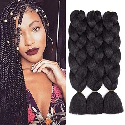 Abbildung von Ombre Braiding Hair, 3er Pack/Lot Hair Extensions Hochtemperatur Synthetische 24 Zoll Vorgedehnte Flechthaare (schwarz)