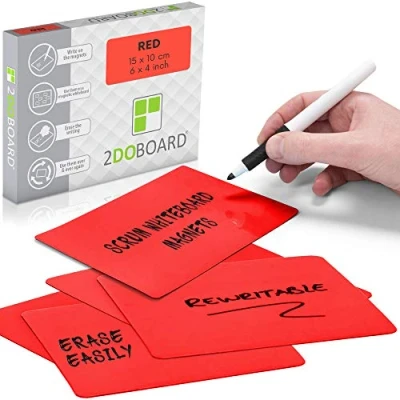 Abbildung von 2DOBOARD Beschreibbare Magnete 15 x 10 cm für Kanban Board oder Scrum Tafel 25 Stück Rot Karten Whiteboard zum beschriften Magnetic Notes (Rot)