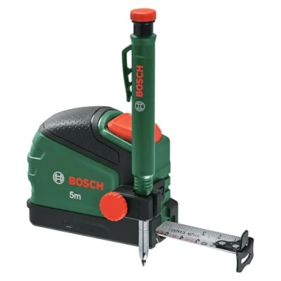 Abbildung von Bosch Maßband 5m + Tieflochmarker Bleistift (mit Bleistiftclip; Auto Lock; Nylonbeschichtetes Band; 22mm Bandbreite; 2m Stabilität; Zweirichtungshaken; Metall Gürtelclip; Softgrip) Amazon Edition