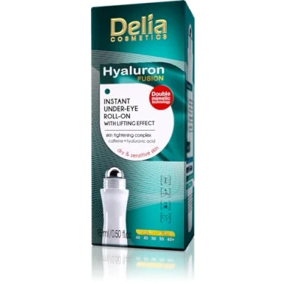 Abbildung von Delia Cosmetics Hyaluron Fusion Roll On Lifting Effekt Augenkontur Sofortiger Straffungskomplex unter den Augen für dunkle Augenringe &amp; Krähenfüße helleres, glattes Aussehen 15 ml