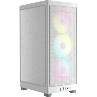 Abbildung von Corsair iCUE 2000D RGB Airflow PC Gehäuse Mini ITX Form Platten aus Stahl 3 x Slim AF120 inklusive Lighting Node Core Controller Weiß