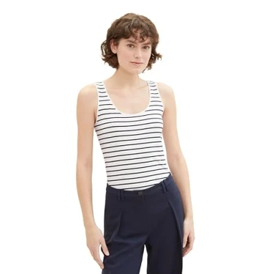 Abbildung von TOM TAILOR Damen Basic Top, 32082 Offwhite Navy Stripe, XXXL