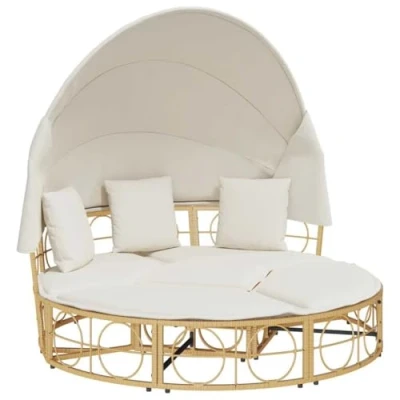 Abbildung von vidaXL Outdoor Loungebett mit Dach und Kissen Poly Rattan