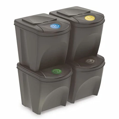 Abbildung von Spetebo Mülleimer Sortibox 4er Set mit 25 L steingrau, Stapelbares Müll Trennsystem