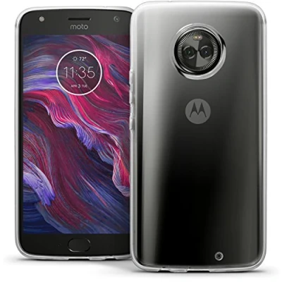 Abbildung von iGadgitz U6751 Glänzend Etui Tasche Hülle Gel TPU für Motorola Moto X4 (Lenovo X4) Case Cover + Displayschutzfolie Transparent Klar