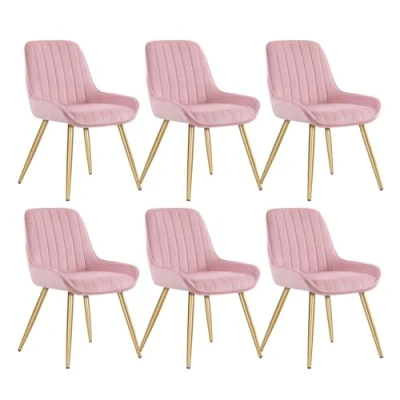 Abbildung von Lestarain Esszimmerstühle 6er Set, Retro Küchenstühle Wohnzimmerstühle Sitzfläche Aus Samt Retrostuhl mit Metallbeine Besucherstuhl Stuhl für Esszimmer Wohnzimmer Küche Rosa