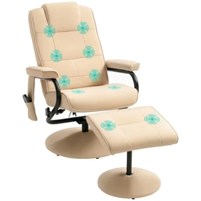 Abbildung von HOMCOM Massagesessel Fernsehsessel Hocker Kunstleder (Set, 2 St., Relaxliege), Cremeweiß