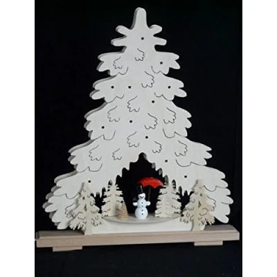 Abbildung von Rudolphs Schatzkiste Schwibbogen mit Tanne Schneemann und Beleuchtung BxHxT 44x51x7cm NEU Lichterbogen Fensterbogen Spitzbogen Erzgebirge Seiffen Weihnachten Licht Holz Dekoration