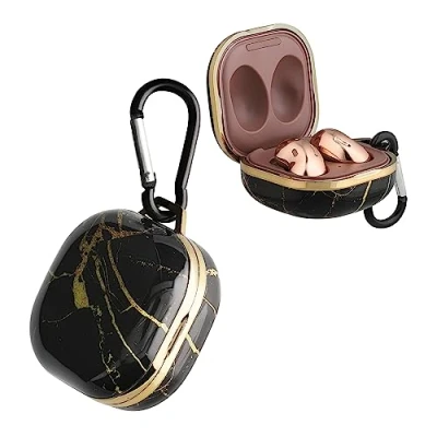 Abbildung von kwmobile Hülle kompatibel mit Samsung Galaxy Buds 2 Pro/Buds / Live Schutzhülle Etui Kopfhörer Case IMD Cover in Schwarz Gold Marmor