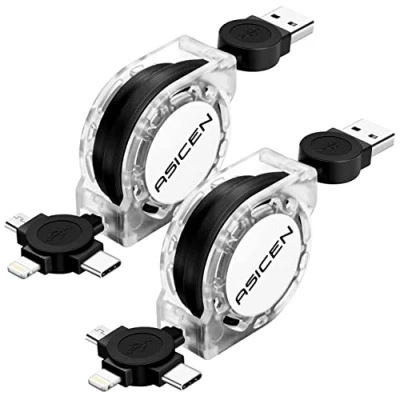 Abbildung von ASICEN Multi Ladekabel 3 in 1, Einziehbares USB Kabel [3A 1M], Universal 1 Schnellladekabel mit iP/Typ C/Micro für iPhone16/15/14,Galaxy,PS,LG,Tablets 2Stück