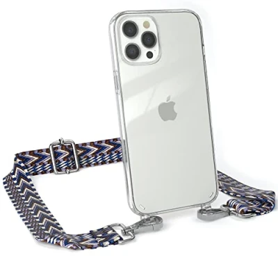 Abbildung von EAZY CASE Handykette Flexibler Trageriemen kompatibel mit iPhone 12 Pro Max, Schultergurt zum Umhängen, Riemen, Band austauschen, Wechselgurt, Blau/Weiß Metall Silber