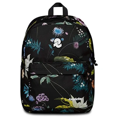 Abbildung von Invicta Carlson Schulrucksack, Mono Rucksack mit Innentasche, PC Tasche, Seitentaschen für Trinkflasche Reiserucksack, Universitätsrucksack, Black Flowers, 30 x 41,5 18, Casual