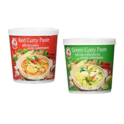 Abbildung von Cock Brand Probierset Currypasten 2er Pack (2 x 400g) 2 Sorten, je 1 Dose Rote, Grüne Currypaste