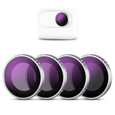 Abbildung von NEEWER GO 3S ND Filter Set (4er Pack), ND8 ND16 ND32 ND64 Graufilter Objektivfilter Zubehör Kit mit mehrfach beschichtetem optischem HD Glas, Kompatibel Insta 360 3S, FLB01