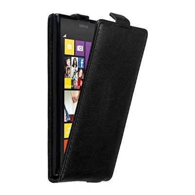Abbildung von Cadorabo Hülle kompatibel mit Nokia Lumia 1020 Flip Design aus Premium Kunst Leder Klappbare Stoßfeste Magnetische Cover für Tasche in Schwarz