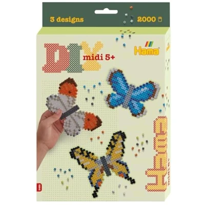 Abbildung von Hama Perlen 3452 Starter Set Schmetterlinge mit ca. 2000 bunten Midi Bügelperlen Durchmesser 5 mm, Motivvorlage und Stiftplatte, inkl. Bügelpapier, kreativer Bastelspaß für Groß Klein