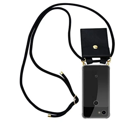 Abbildung von Cadorabo Handykette kompatibel mit Google Pixel 3A Schutzhülle TPU Silikon Case Necklace Design Slim Kratzfest Kordel Band Etui Rundumschutz Hülle für in Schwarz