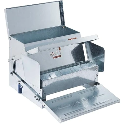 Abbildung von VEVOR Futterautomat 11kg Kapazität Hühnerfutterautomat aus verzinktem Stahl Automatische Geflügel Futterspender mit Magnetverschluss Geflügelfutterautomat Futtertrog