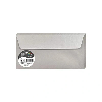 Abbildung von Clairefontaine 50075C Packung mit 20 Umschläge Pollen selbstklebend, Format DL 11x22cm, 120g, ideal für Ihre Einladungen und Korrespondenz, Silber, 1 Pack