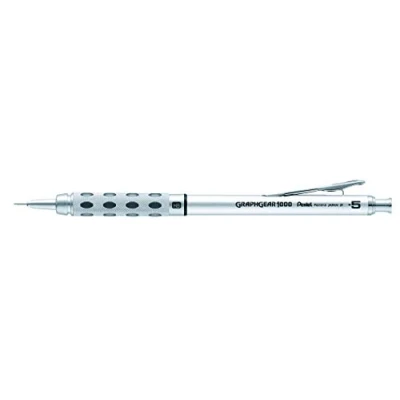 Abbildung von Pentel PG1015 A GraphGear1000 Druckbleistift 0,5 mm Strichstärke, Edelstahlgehäuse mit Härtegradindikator, duale Griffzone, voll versenkbare 4 Minenführung, Radierer (Z2 1N), 12 Stück