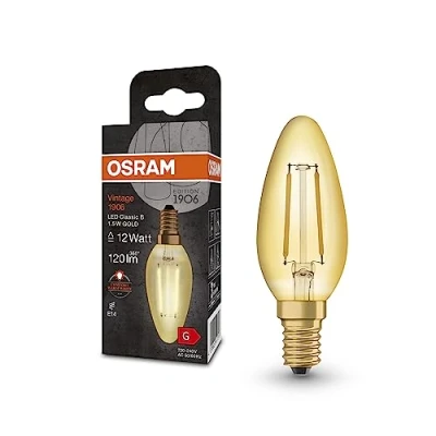 Abbildung von OSRAM Vintage 1906 Classic BA FIL LED Lampe, E14, Kerze mit gebogener Spitze, klar, 1,5W, 120lm, 2400K, warmweiße Komfortlichtfarbe, sehr geringer Energieverbrauch, lange Lebensdauer