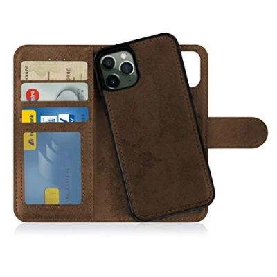 Abbildung von MyGadget Flip Case für iPhone 11 Pro [ abnehmbare Magnet Hülle ] Handyhülle aus Kunstleder Klapphülle mit Kartenfach Schutzhülle in Braun