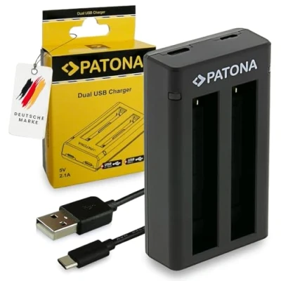 Abbildung von PATONA Dual Ladegerät passend für Insta360 X4 CINSBBMA, kompaktes USB C inkl. Kabel, lädt 2 Akkus gleichzeitig, Reise mit automatischem Überladungsschutz