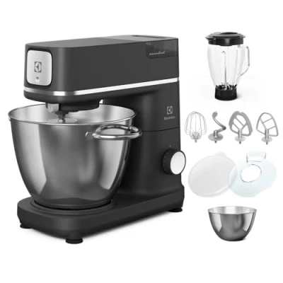 Abbildung von Electrolux Multifunktions Knetmaschine, E6KM1 8BPT, mit Mixer, professioneller Planetenrührer, Schüssel 6 &amp; 4 Liter, Schneebesen, 1200 W, Mattschwarz