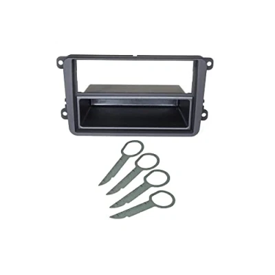 Abbildung von Audioproject A128 Autoradio Radioblende Einbau Set kompatibel mit VW Golf Polo 5 6 V Touran Passat 3C Caddy Skoda Seat Fach Entriegelungsbügel 2 DIN 1
