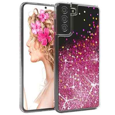 Abbildung von EAZY CASE Hülle kompatibel mit Samsung Galaxy S21 Plus 5G Schutzhülle Flüssig Glitzer, Handyhülle, Schutzhülle, Back Cover Glitter Flüssigkeit, TPU/Silikon, Transparent/Durchsichtig, Pink