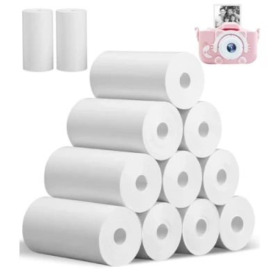 Abbildung von 12 Rollen Thermopapier kinderkamera, für Kinder Sofortbildkameras 57 x 30 mm, Nachfüllpapier Sofortbildkameras, Thermodrucker papier Keine Tinte weiß