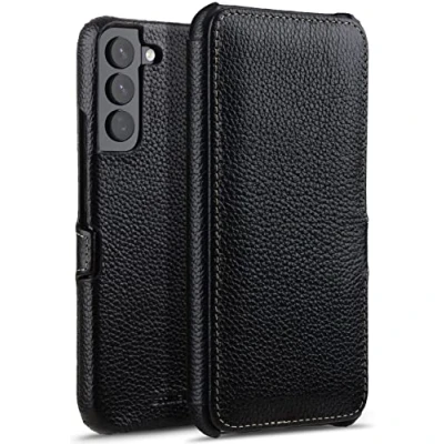 Abbildung von STILGUT Book Case kompatibel mit Samsung Galaxy S22 Plus Hülle aus Leder Clip Verschluss, Lederhülle, Klapphülle, Handyhülle Schwarz