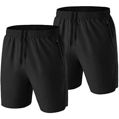 Abbildung von Herren Sport Shorts Kurze Hose Schnell Trocknend Sporthose Leicht mit Reißverschlusstasche(Schwarz/Schwarz,EU 4XL/US 3XL)