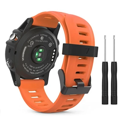 Abbildung von MoKo Armband Kompatibel mit Garmin Fenix 3/3 HR/Fenix 5X/5X Plus/Tactix Charlie/Descent Mk1/Quatix 3, Silikon Ersatzarmband Sportarmband Uhrenarmband Werkzeug, Orange