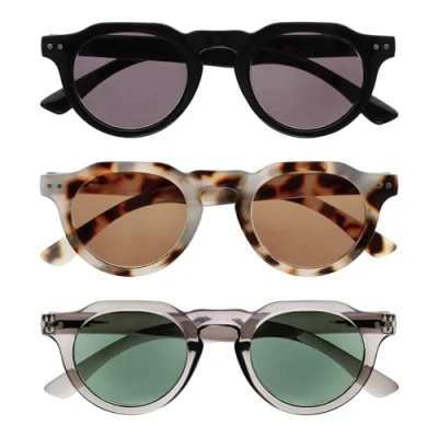 Abbildung von OPULIZE RIO Sonnenlesebrille 3er Pack Rahmen Oben Flach UV400 Sonnenschutz Schwarz,Braunes Schildpatt, Grau Damen Herren SSS53 127 +2.50