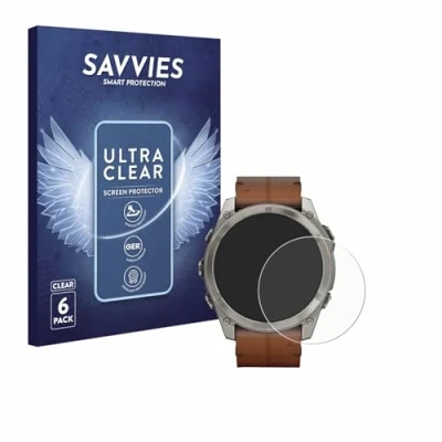 Abbildung von Savvies 6 Stück Schutzfolie für Garmin Fenix 8 AMOLED (51 mm) Displayschutz Folie Ultra Transparent