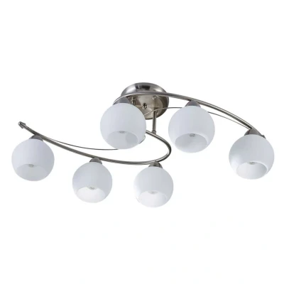 Abbildung von Lindby Deckenleuchte Svean, dimmbar, Leuchtmittel nicht inklusive, Modern, Glas, Metall, weiß, nickel matt, 6 flammig, E14