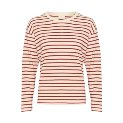 Abbildung von KAFFE Damen Langen Ärmeln, Boxy Fit Crew Neck Striped Tee Cotton Jersey T Shirt, Ant. White/Sundried Stripe, X Large