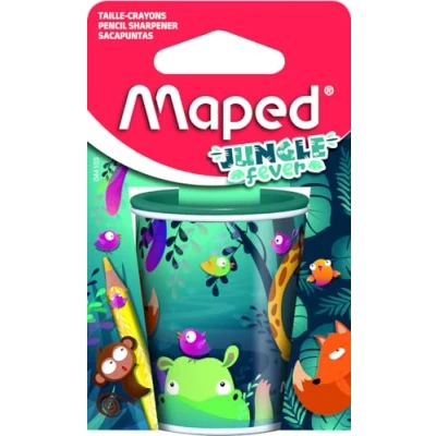 Abbildung von Maped Anspitzer JUNGLE FEVER für 2 Stiftgrößen mit Auffangdose recycelbare Kartonverpackung