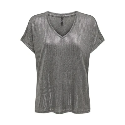 Abbildung von ONLY Damen Onlmirinda S/S V Neck JRS Top, Dark Grey Melange/Detail:Gun metallic, XS