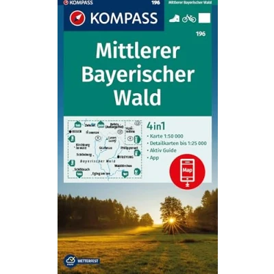 Abbildung von KOMPASS Wanderkarte 196 Mittlerer Bayerischer Wald 1:50.000: 4in1 mit Aktiv Guide und Detailkarten inklusive Karte zur offline Verwendung in der App. Fahrradfahren.