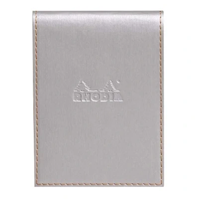 Abbildung von Rhodia 128201C Notizblock N12 (mit Schutzhülle aus Kunstleder, 9,5 x 13 cm, liniert, schick und elegant, ideal für Ihre Notizen) 1 Set, silber