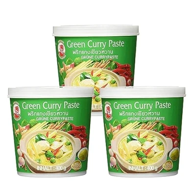 Abbildung von yoaxia ® 3er Pack [ 3x 400g ] COCK Grüne Currypaste/Green Curry Paste + ein kleiner Glücksanhänger gratis
