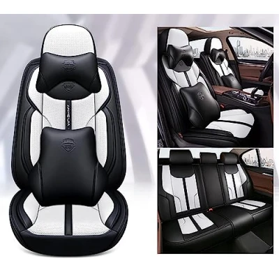 Abbildung von Eunncu Autositzbezüge komplettes Set Universal in Stylish Design Schonbezüge für Vordersitze und Rückbank Auto Sitzbezüge Airbag Kompatibel Premium Wasserdicht Sitzbezug, Weiß Luxus