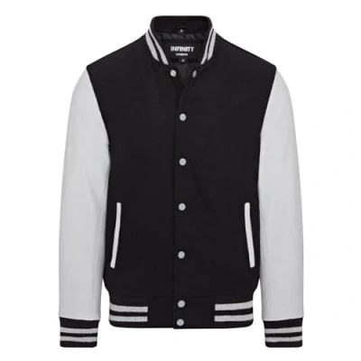 Abbildung von Infinity Leather Letterman Baseball Varsity Bomberjacke Aus Schwarzem, Wollgrauem Leder