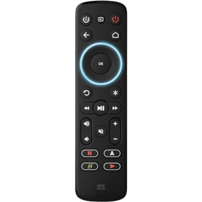 Abbildung von One For All Streamer Fernbedienung für Multimedia Box Steuerung von bis zu 3 Geräten (Roku, Apple TV usw.), Fernseher und Soundbars Schwarz URC7935