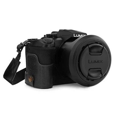 Abbildung von MegaGear MG1681 Ever Ready Kameratasche aus echtem Leder, kompatibel mit Leica V Lux 5, Panasonic Lumix DC FZ1000 II, Schwarz