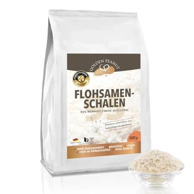 Abbildung von GOLDEN PEANUT Flohsamenschalen 2 x 500 g 95% Reinheit hohe Quellzahl, glutenfrei, ballaststoffreich, vegan, Naturprodukt